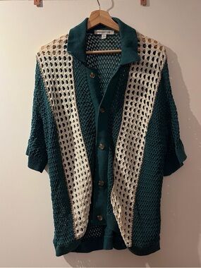 Urban Outfitters Teal Open-Knit Button Cardigan